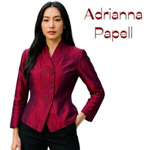 Adrianna Papell Iridescent Fuchsia Pure Silk Whimsical Glam Jacket NWOT Size 8